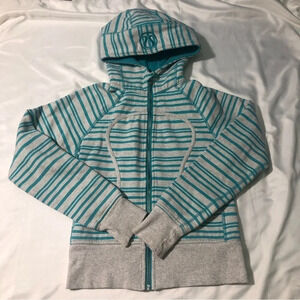 Lululemon teal and light grey striped scuba hoodie  (4)